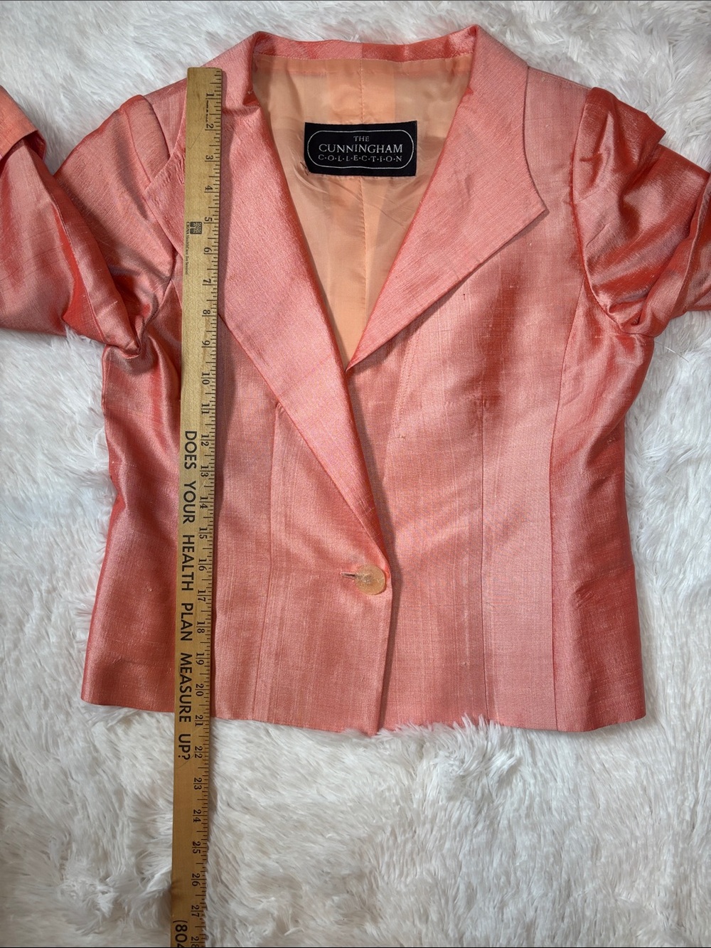 Vintage Silk Shantung Two Piece Suit Peach Pink Green Size Med Read Description - Picture 14 of 16